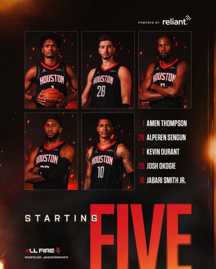 开云官方-爱德华兹缺阵！火箭VS狼首发：阿门、奥科吉、KD、小贾、申京